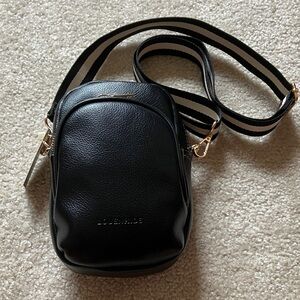 Louenhide Black Crossbody Bag with Striped Strap